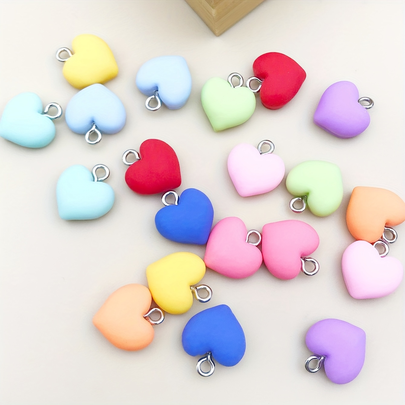 20pcs Colorful Resin Heart Charms for DIY Crafting